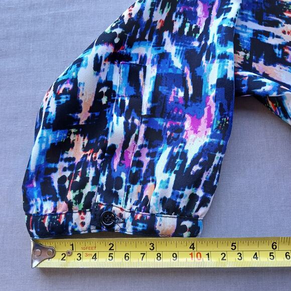 NYDJ Multicolor Pintuck Henley Blouse S pleated back hidden buttons 3/4 sleeves - Picture 12 of 12